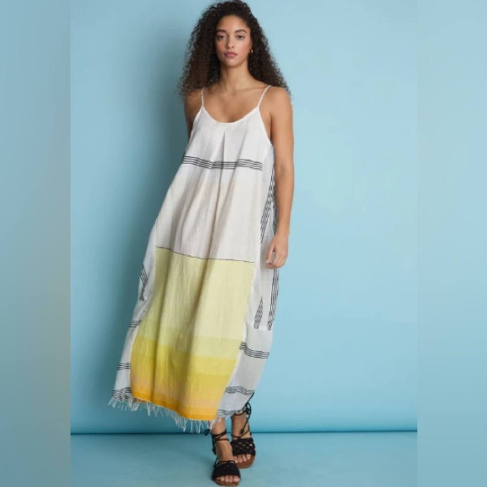 Lemlem White and Yellow Striped Dress